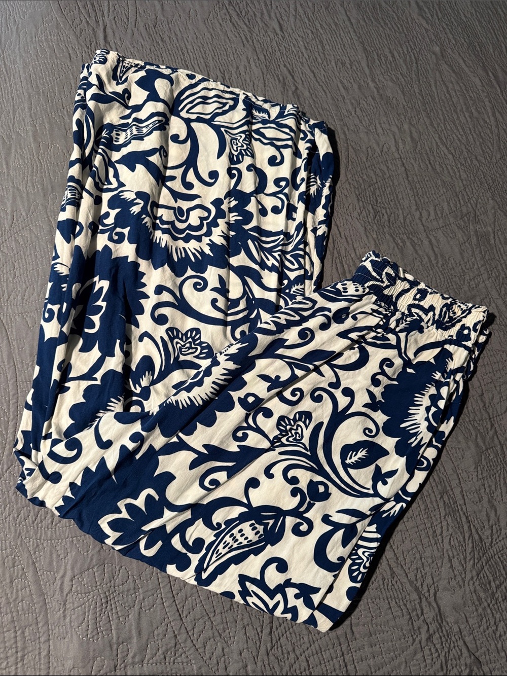 RACHEL Rachel Roy Navy & White Wide-Leg Floral Pants